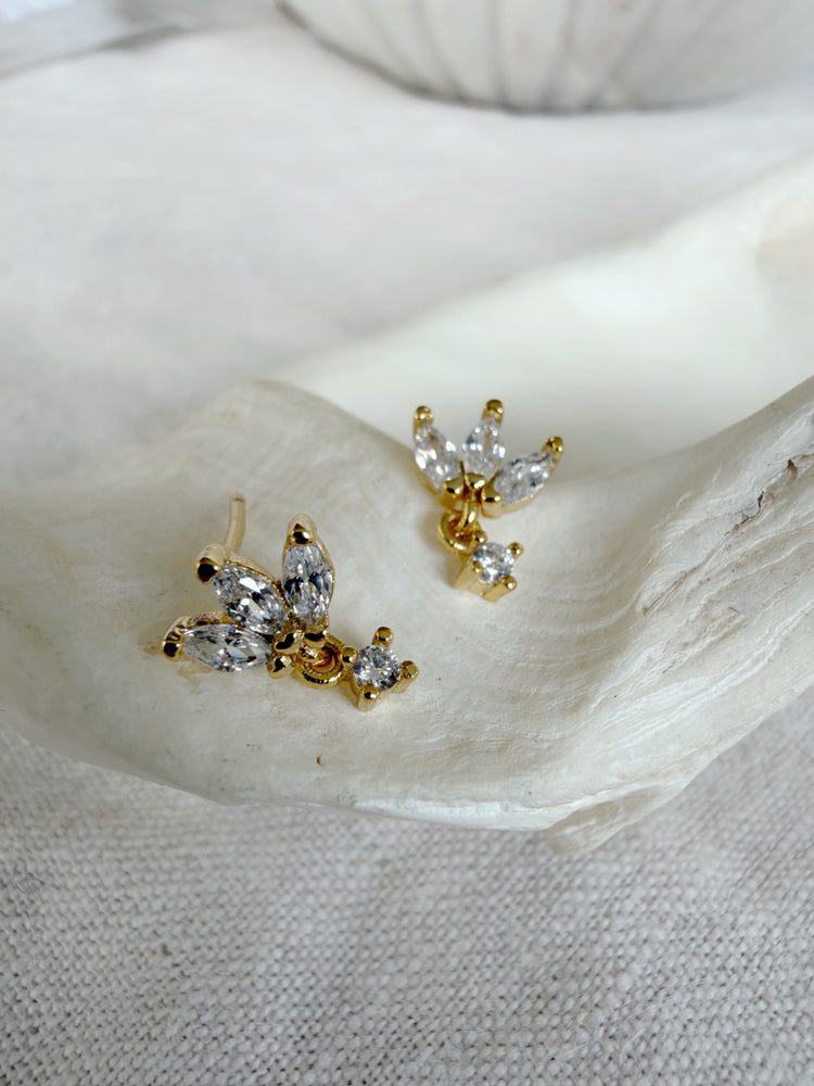 Gold Plated Sterling Silver Studs with Sparkling Drop