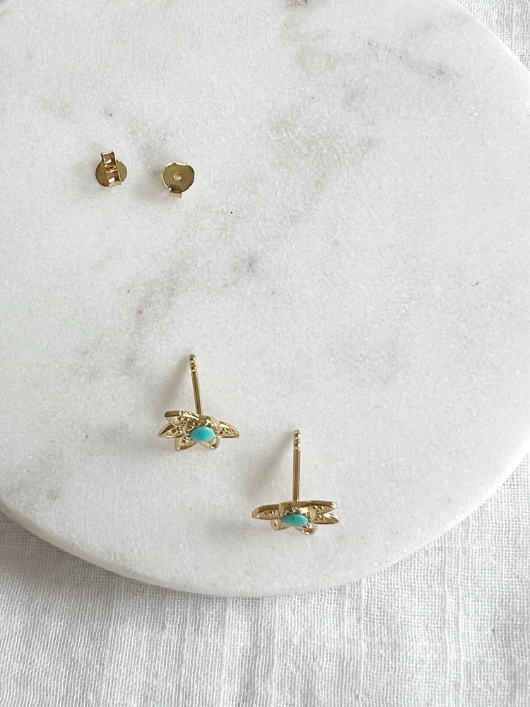 Star Flower Turquoise Studs - gold vermeil