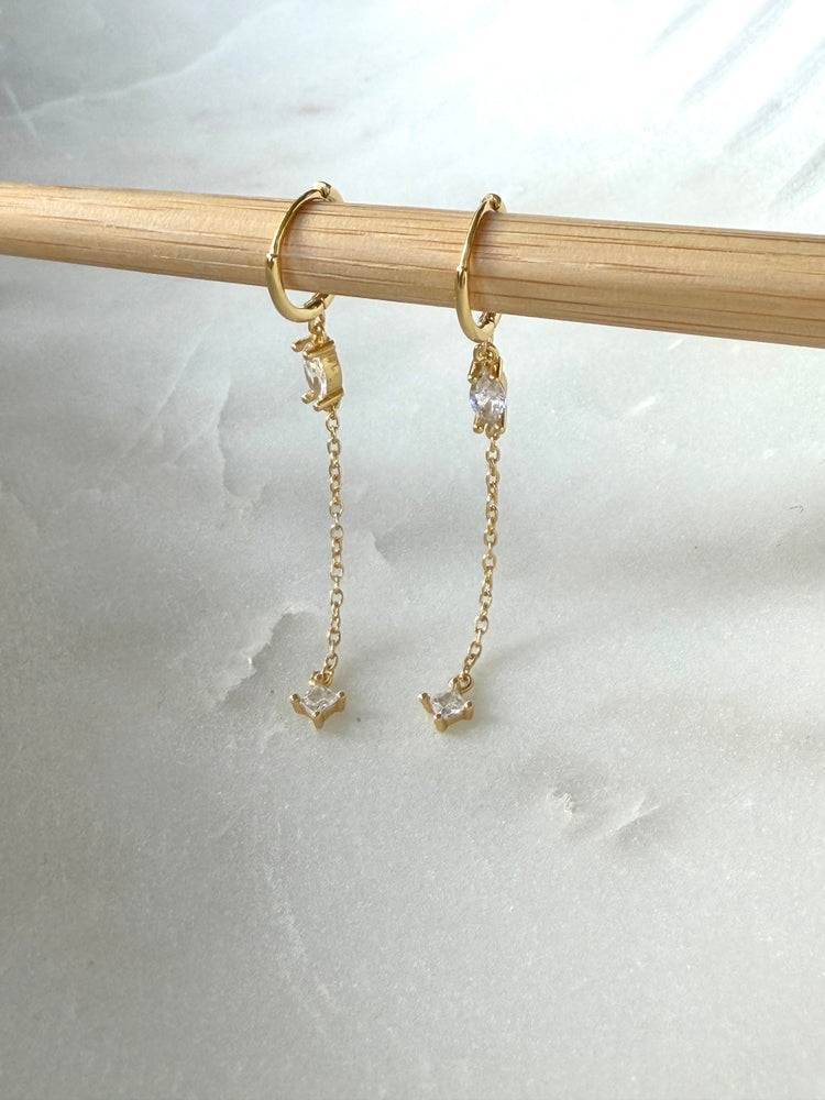 Gold Huggie Dazzle Drop Earrings