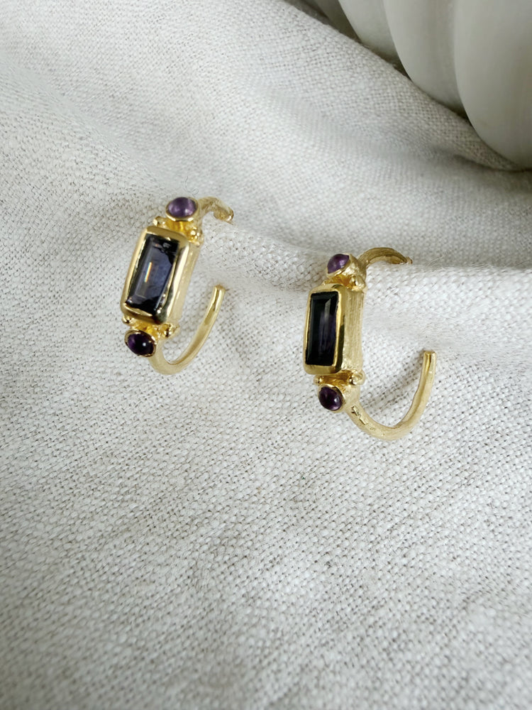 Nya Iolite and Amethyst Earrings