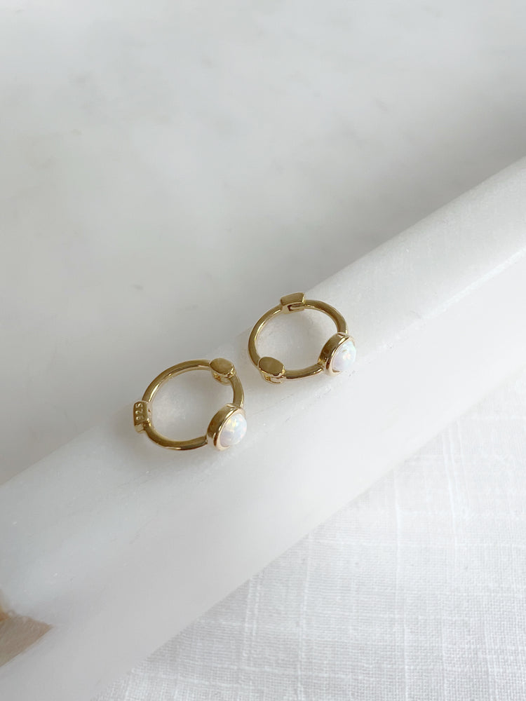 Tiny Gold Vermeil Opal Sleeper Huggie Hoops