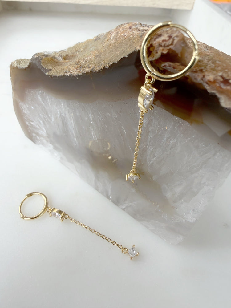 Gold Huggie Dazzle Drop Earrings