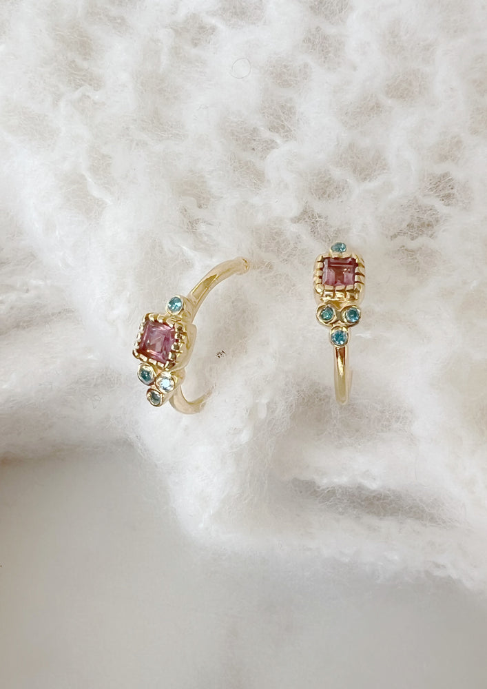 Arya Pink Tourmaline and Blue Topaz Earrings