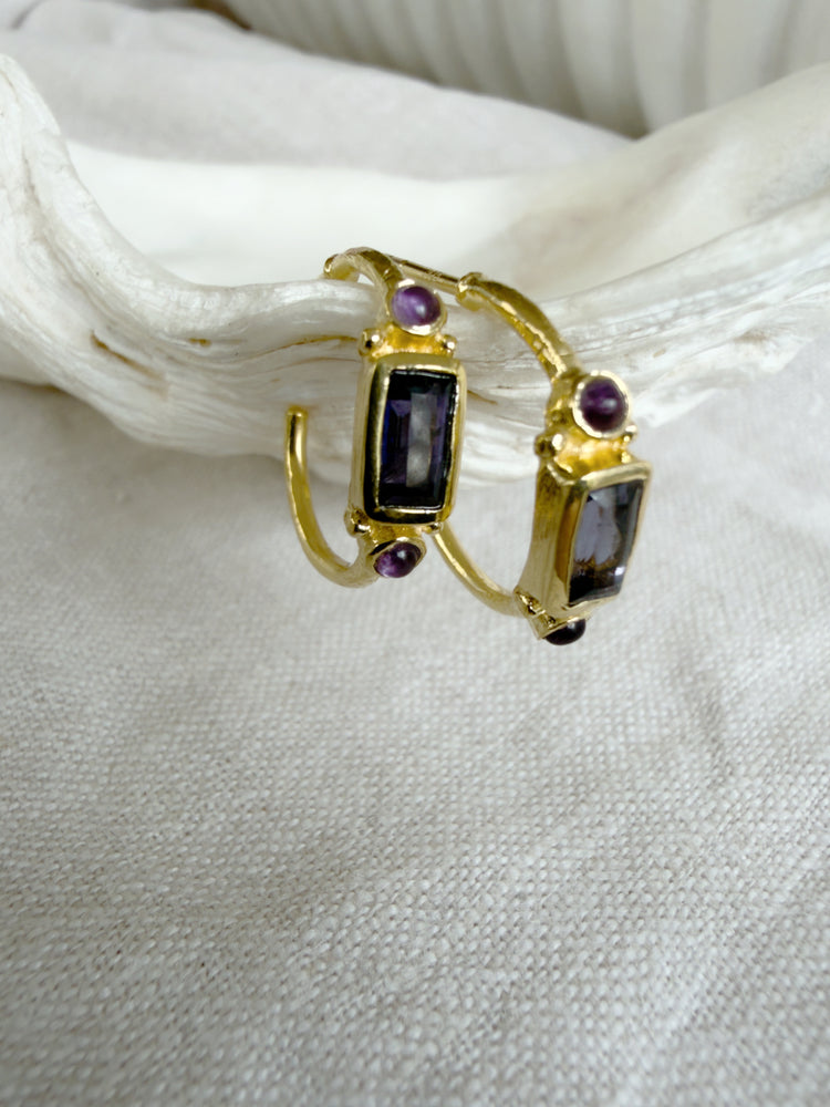 Nya Iolite and Amethyst Earrings