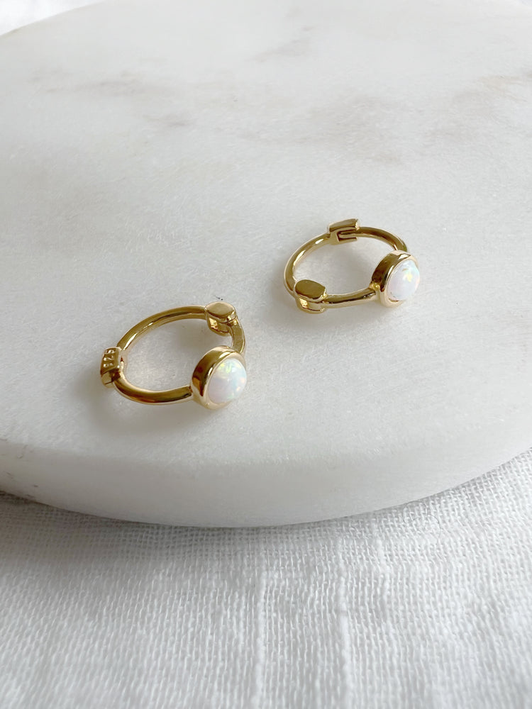 Tiny Gold Vermeil Opal Sleeper Huggie Hoops