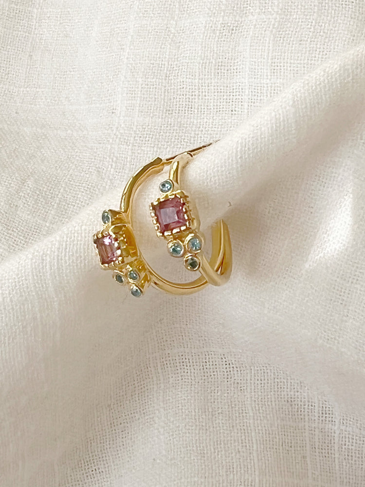 Arya Pink Tourmaline and Blue Topaz Earrings