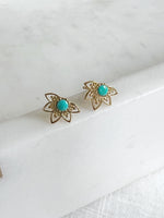 Star Flower Turquoise Studs - gold vermeil