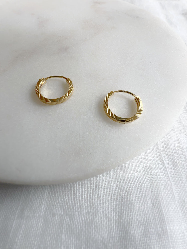 Gold Etched Sleeper Huggie Hoops