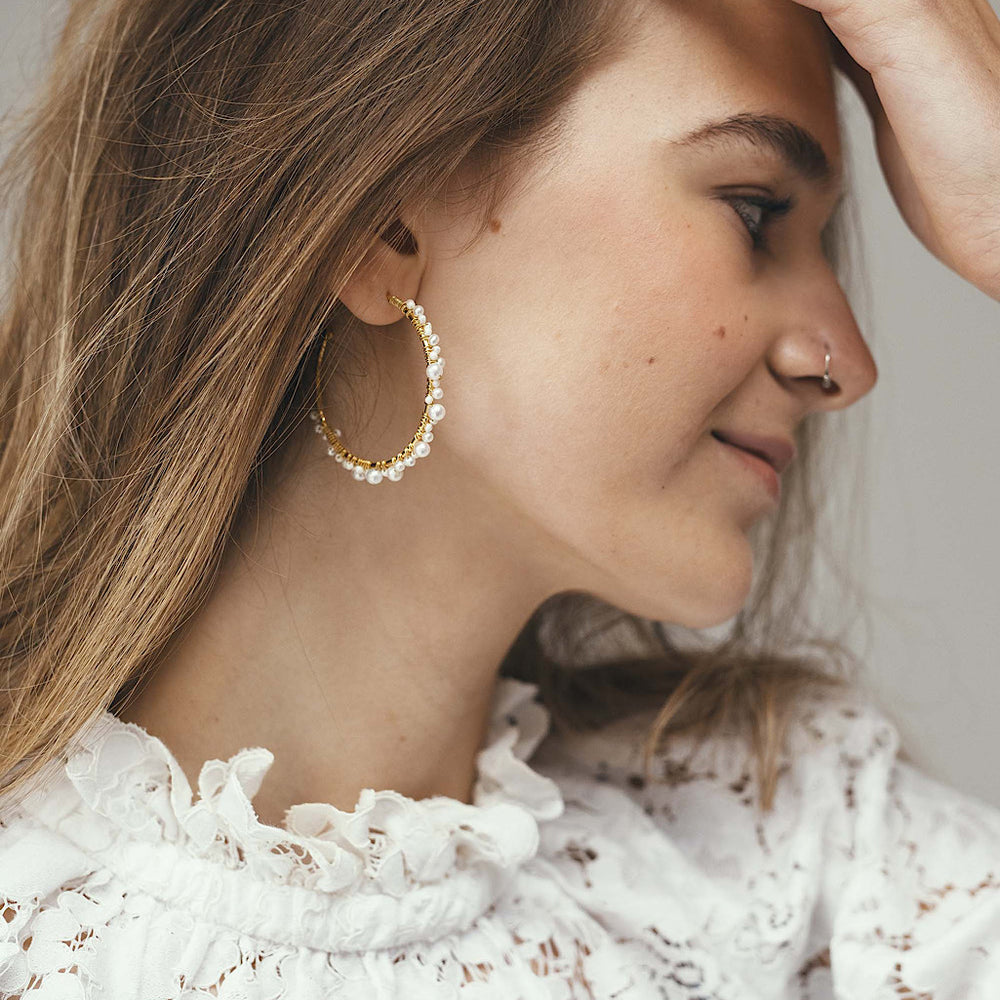 Isla Pearl Statement Hoop - Gold vermeil