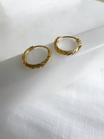 Gold Etched Sleeper Huggie Hoops