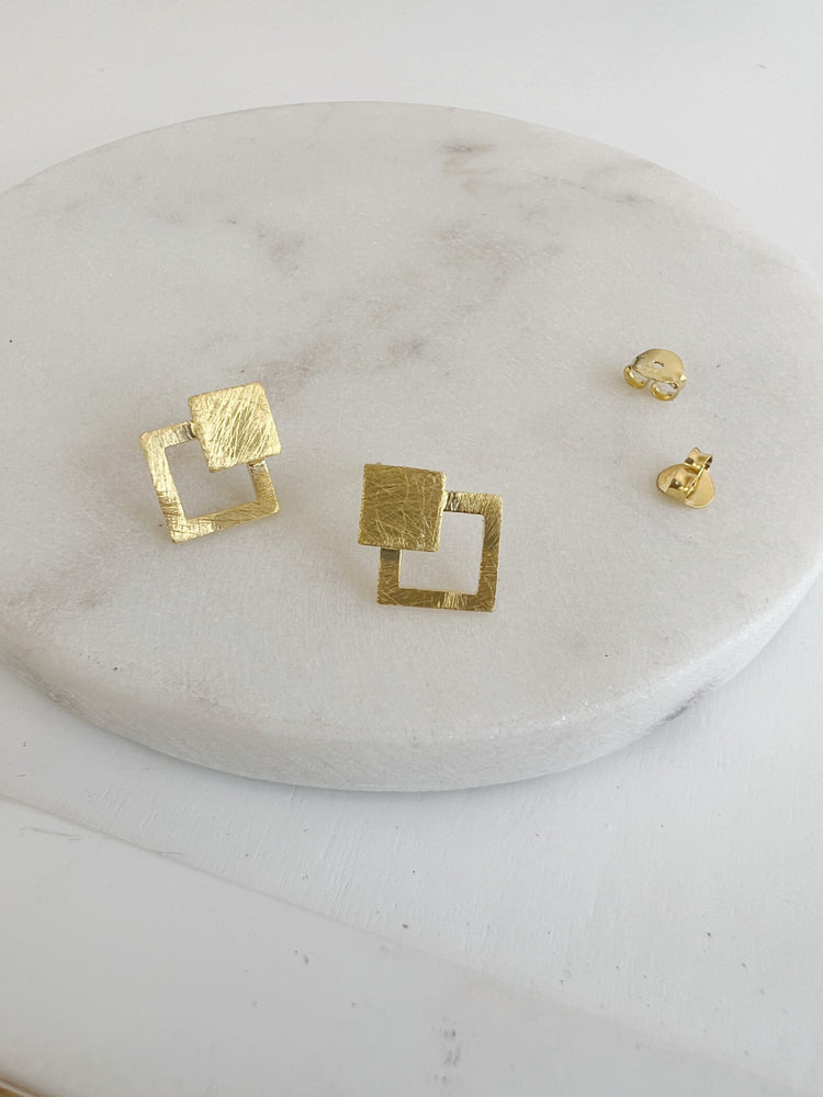 Una Diamond Overlap Gold Studs