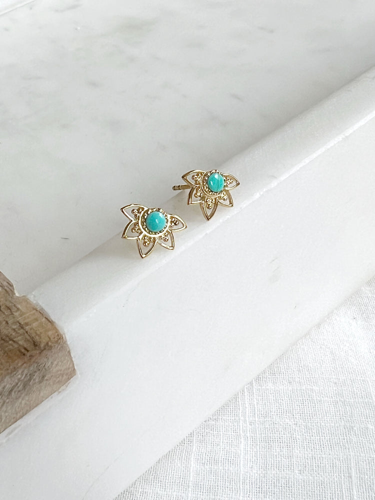 Star Flower Turquoise Studs - gold vermeil