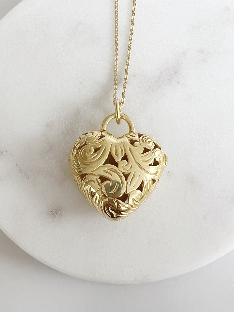 Ornate Open Heart Charm Necklace