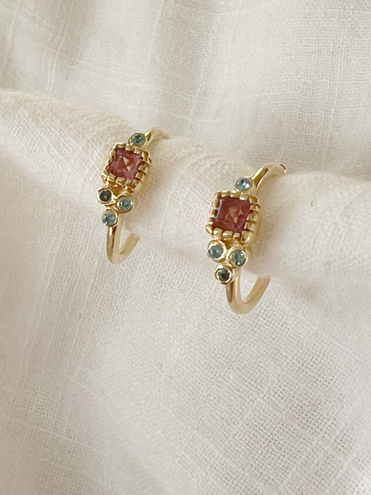 Arya Pink Tourmaline and Blue Topaz Earrings