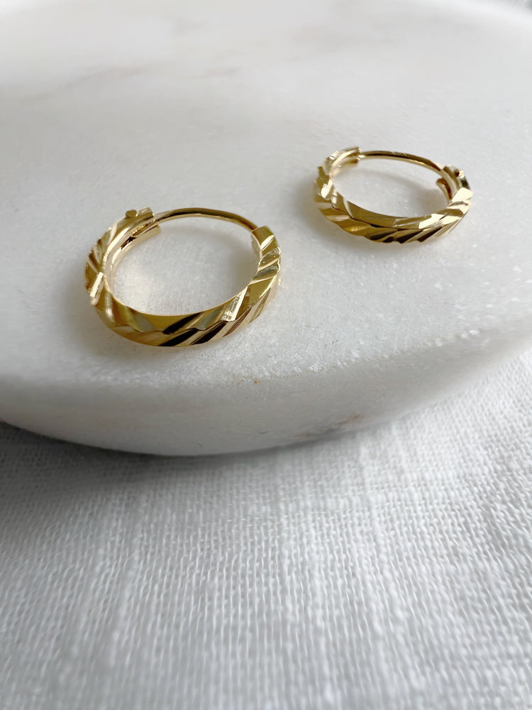 Gold Etched Sleeper Huggie Hoops