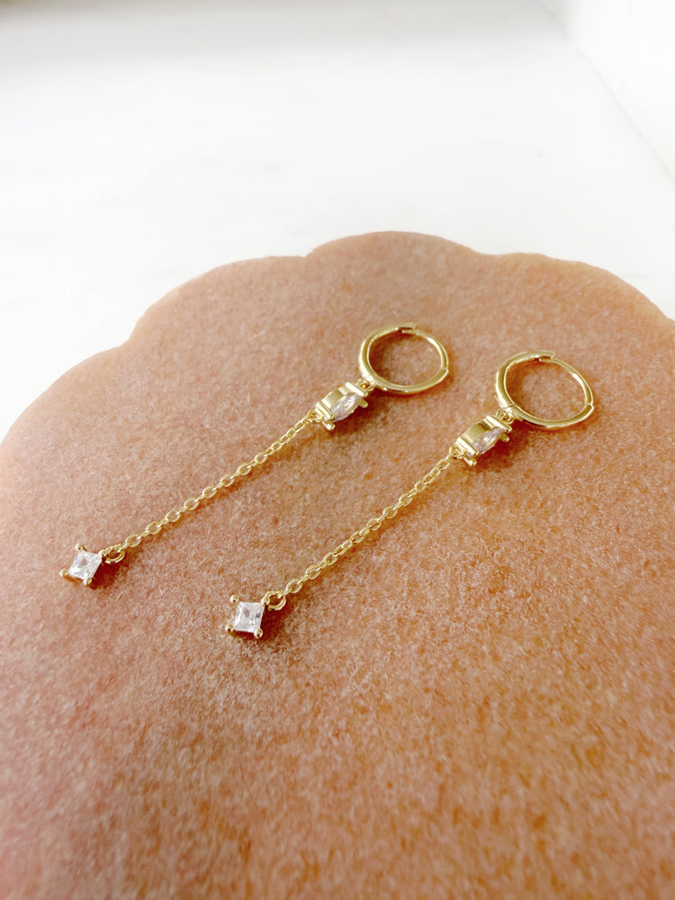 Gold Huggie Dazzle Drop Earrings