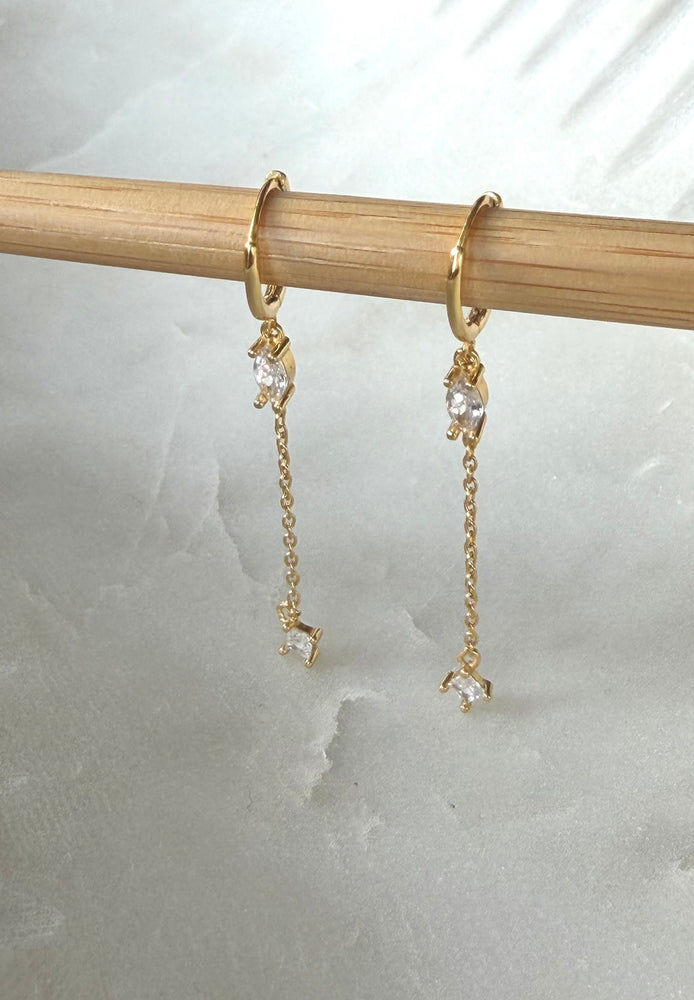 Gold Huggie Dazzle Drop Earrings