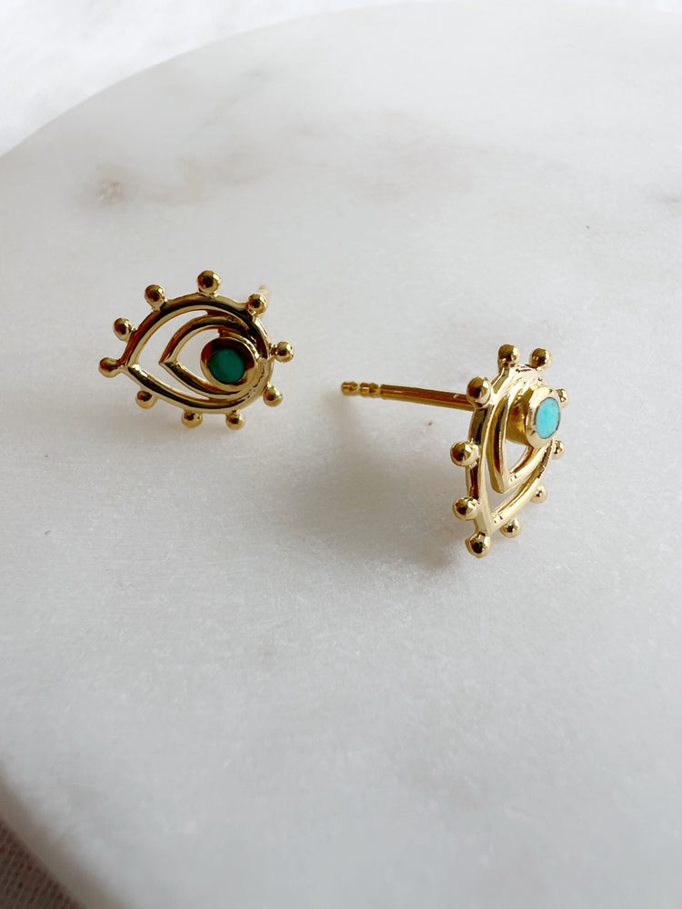 Ripple Drop Turquoise Studs - gold vermeil