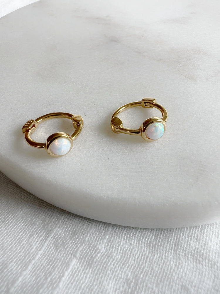 Tiny Gold Vermeil Opal Sleeper Huggie Hoops