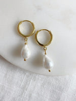 Pearl Drop Huggies - 18k Gold Vermeil