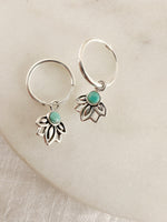 Lotus Flower Turquoise Huggies - Sterling Silver