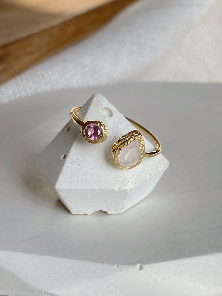 Pink Tourmaline and Rose Quartz Ring