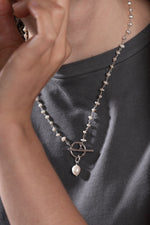 Pearl T-Bar Rosary Necklace - Sterling Silver