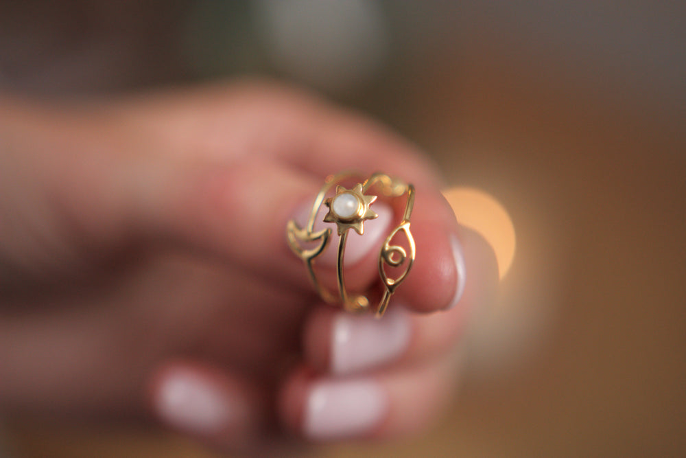 Moonstone Star Adjustable 18k Gold Vermeil Ring