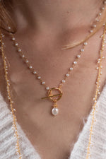 Pearl T-Bar Rosary Necklace - 18k Gold Vermeil