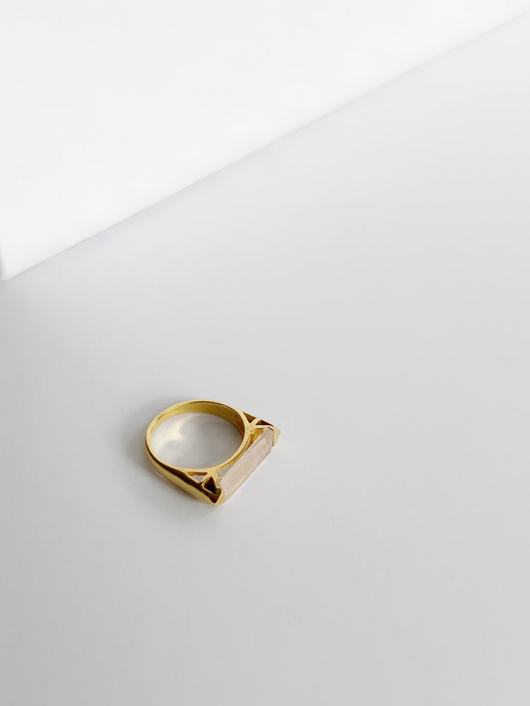 Rose Quartz Baguette Ring