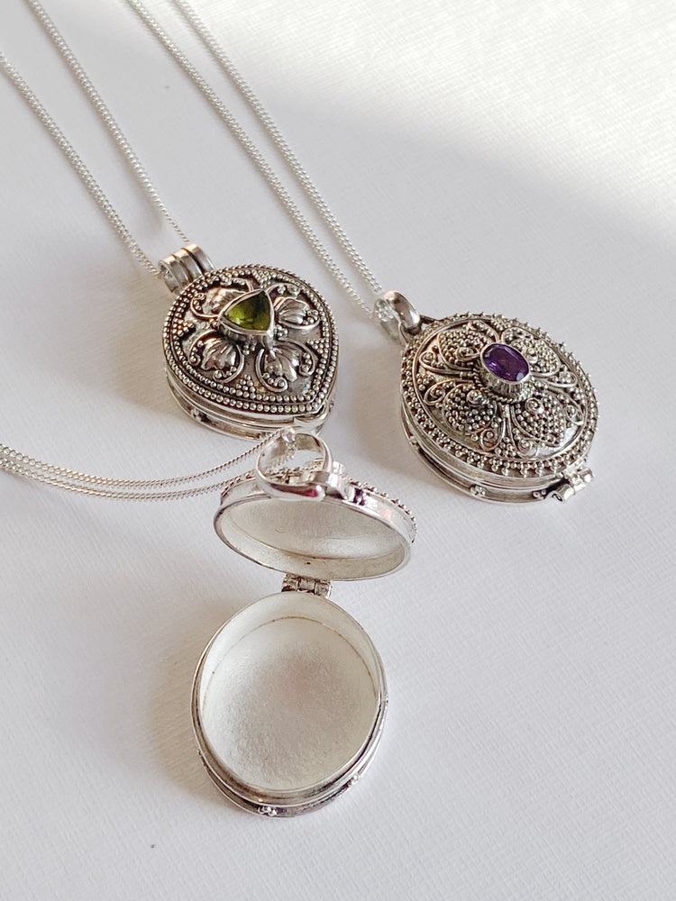 Amethyst Oval Wishing Locket in Sterling Silver